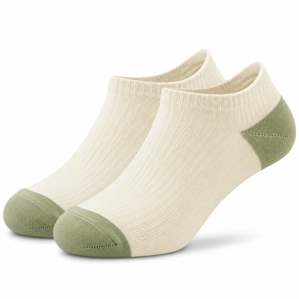 Chaussettes basses 39-42 en maille textile écru et vert pour usage quotidien