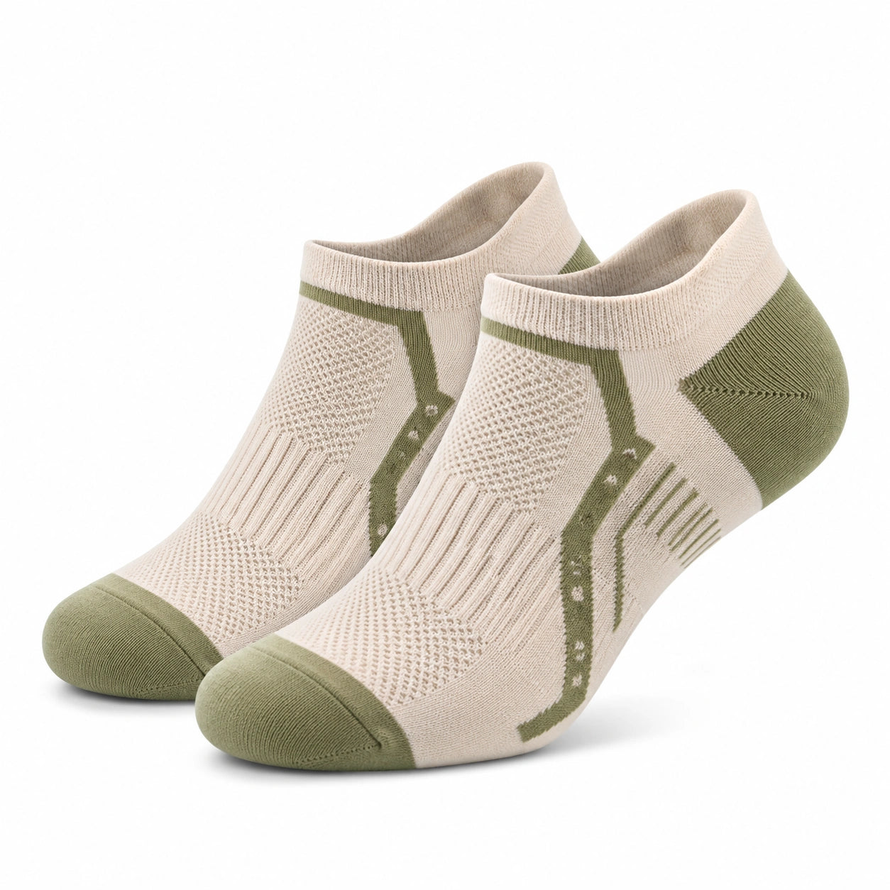 Chaussettes basses 43-46 en maille beige et vert olive respirantes style sportif