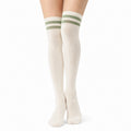 Chaussettes hautes 35-38 en maille écru vert à rayures style sportif