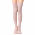 Chaussettes hautes 35-38 rose en maille torsadée style classique