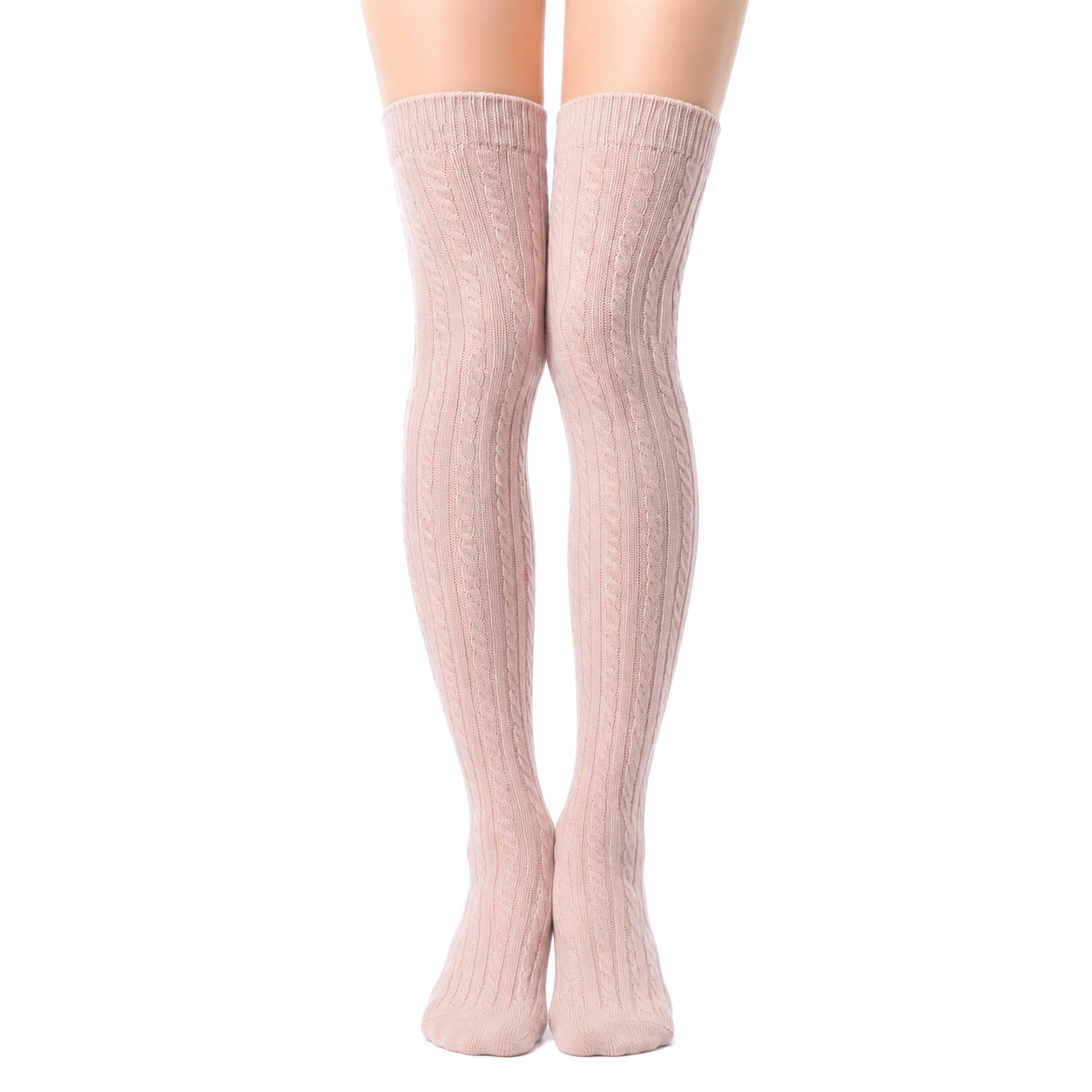 Chaussettes hautes 35-38 rose en maille torsadée style classique