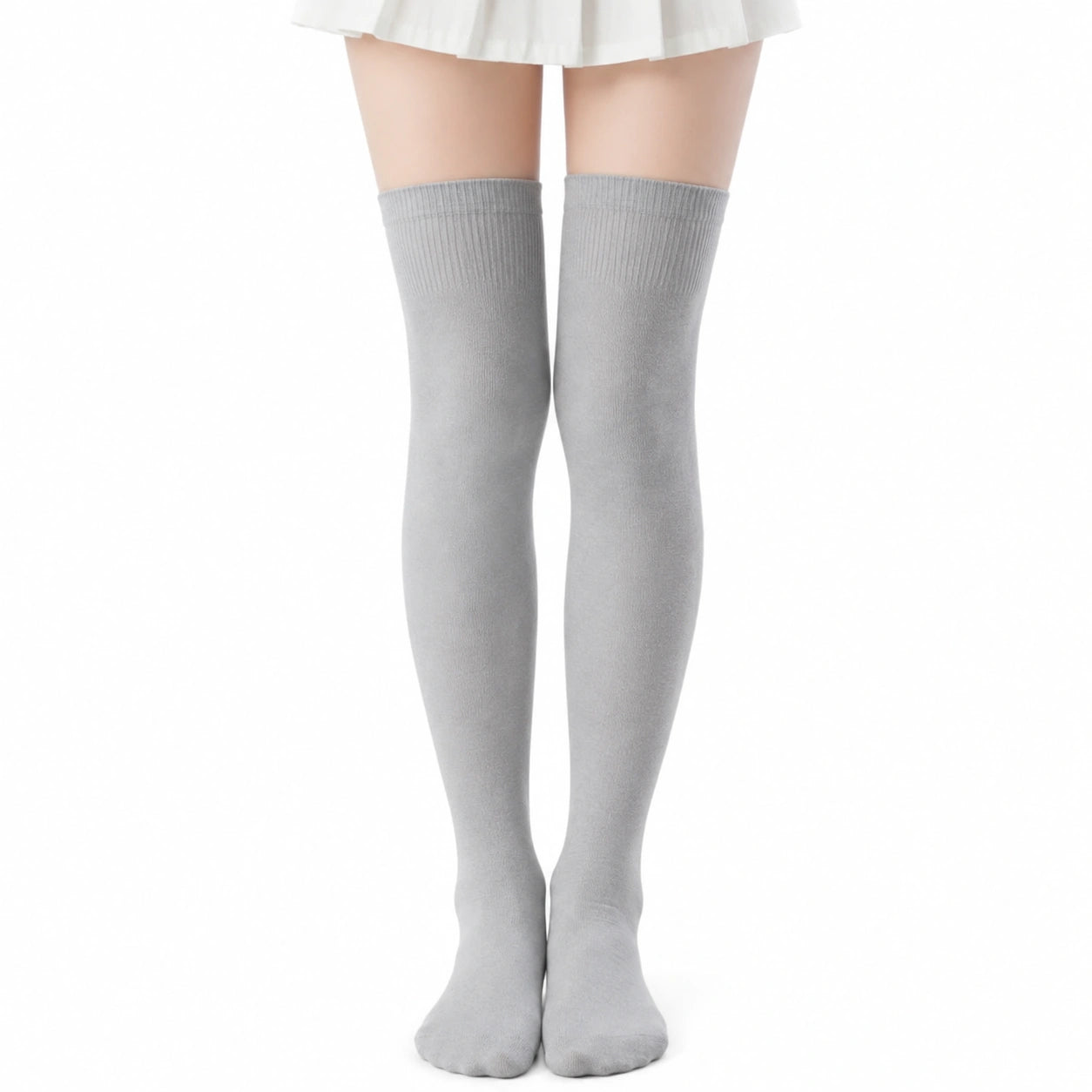 Chaussettes hautes 39-42 en maille gris clair style uni