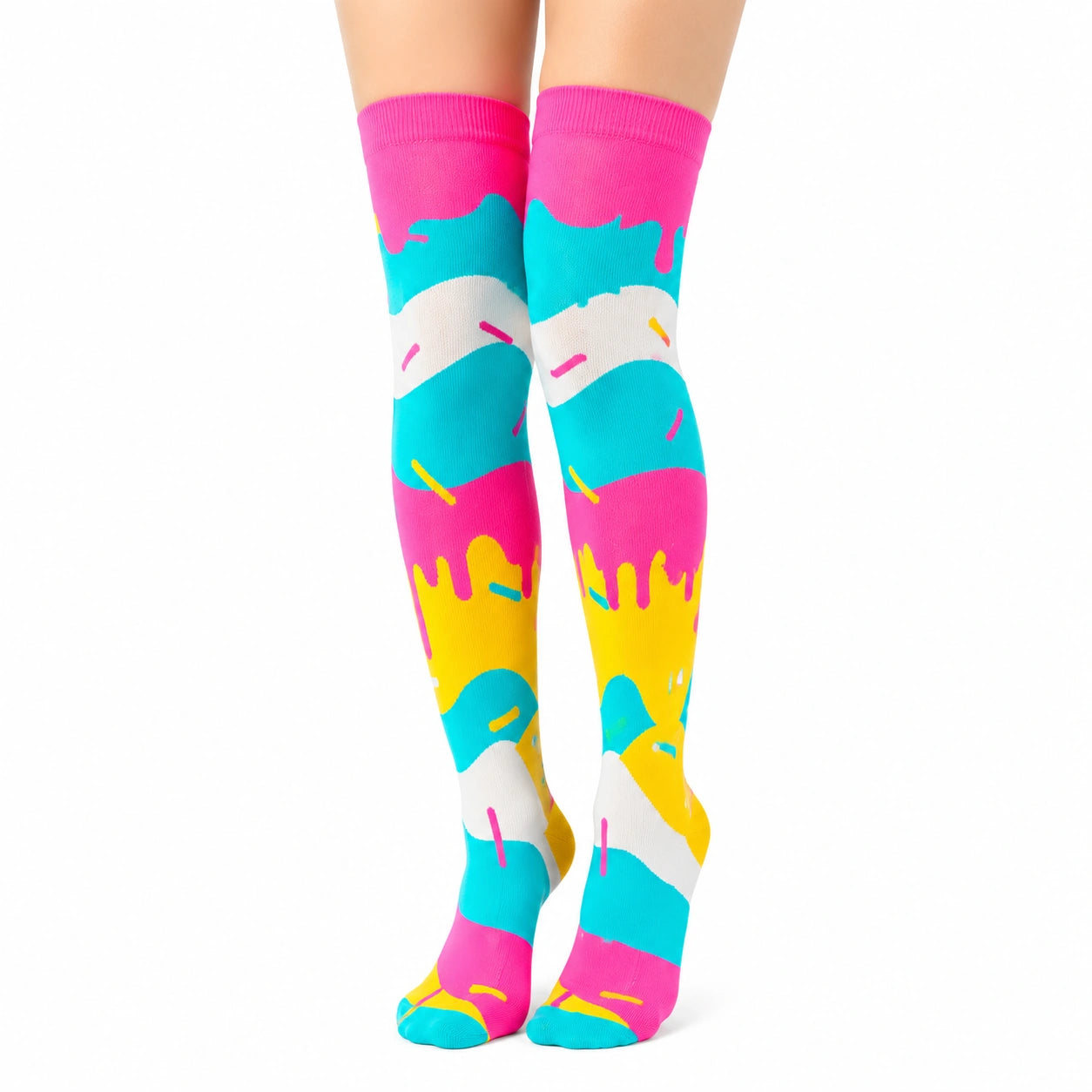 Chaussettes hautes 35-38 en textile multicolores motif gourmand style ludique