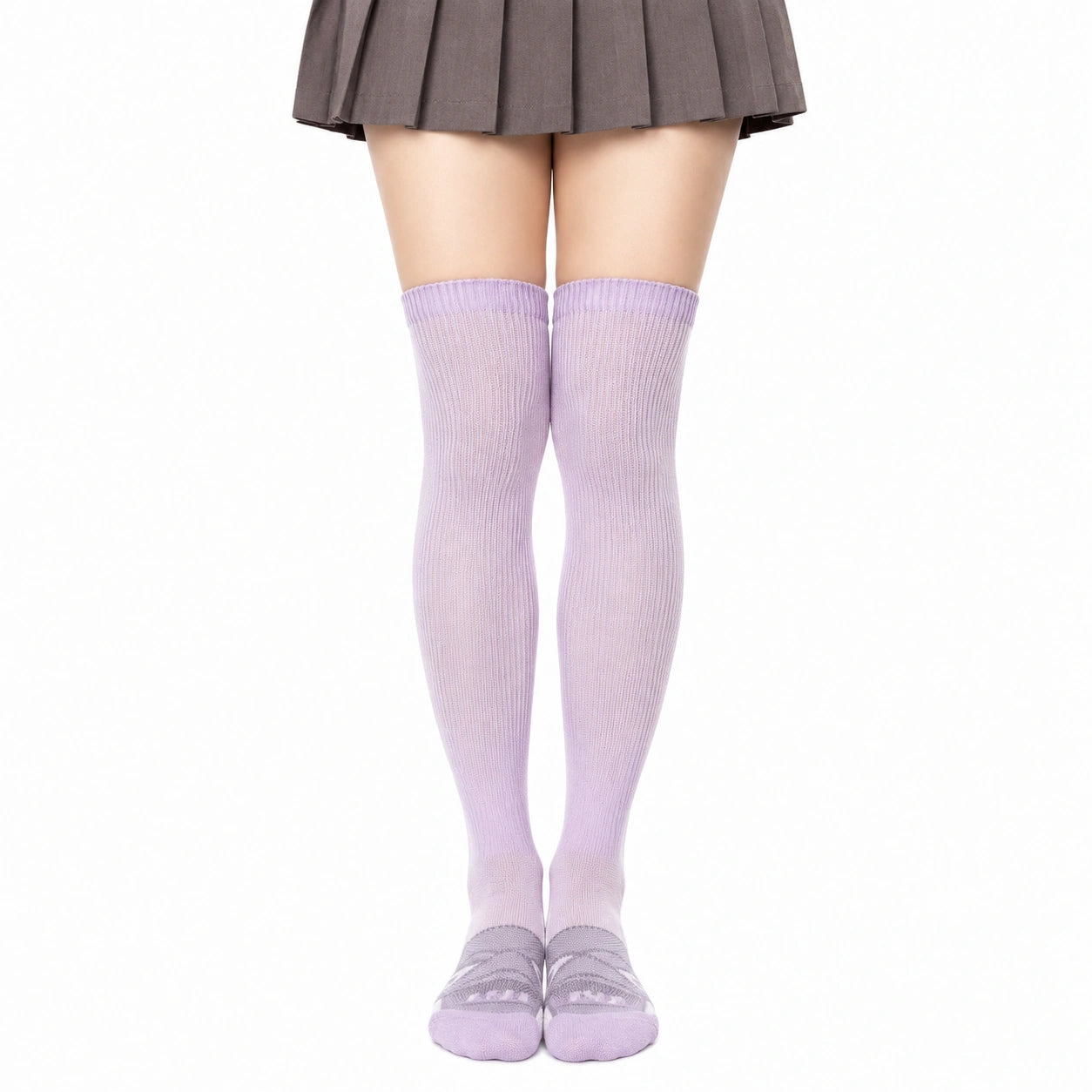 Chaussettes hautes 39-42 lilas en maille côtelée style scolaire