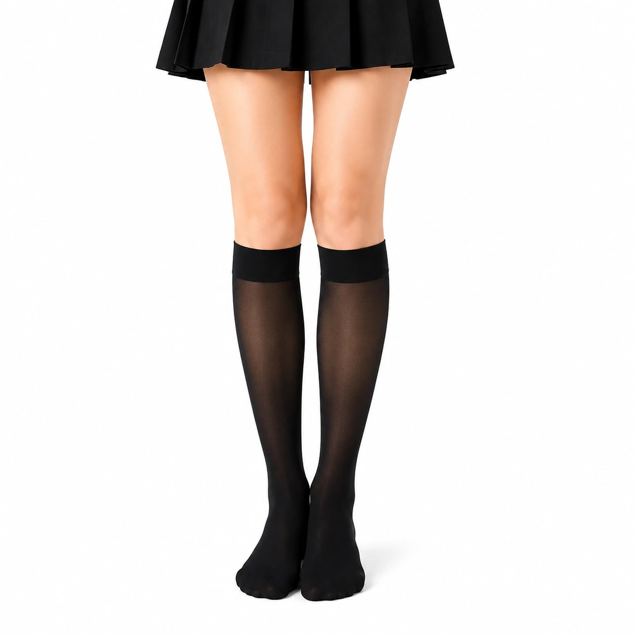 Chaussettes hautes 35-38 noir textile extensible semi-opaque style classique