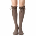 Chaussettes hautes 39-42 en textile taupe côtelées à nœud style féminin