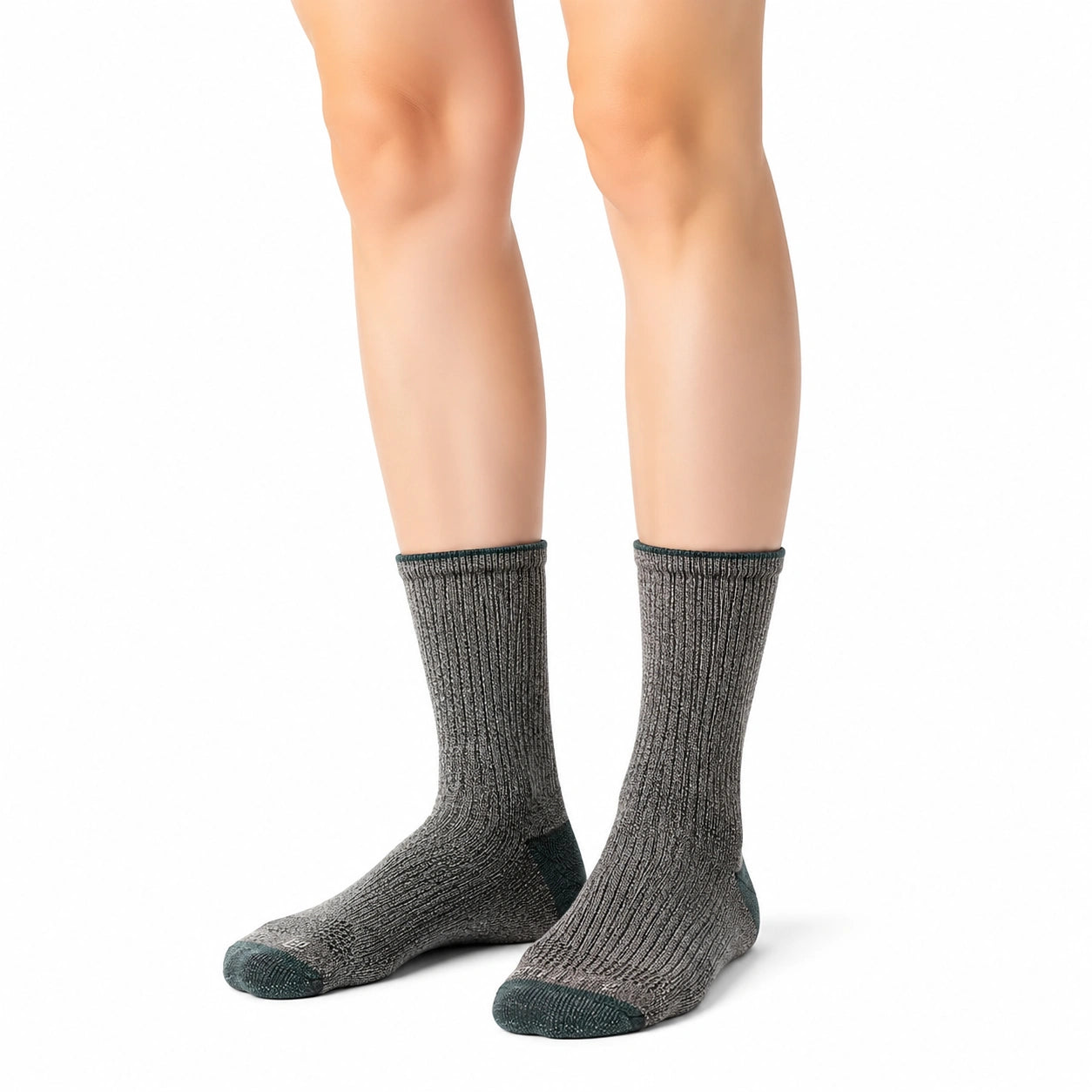 Chaussettes 35-38 en maille gris chiné vert foncé côtelées