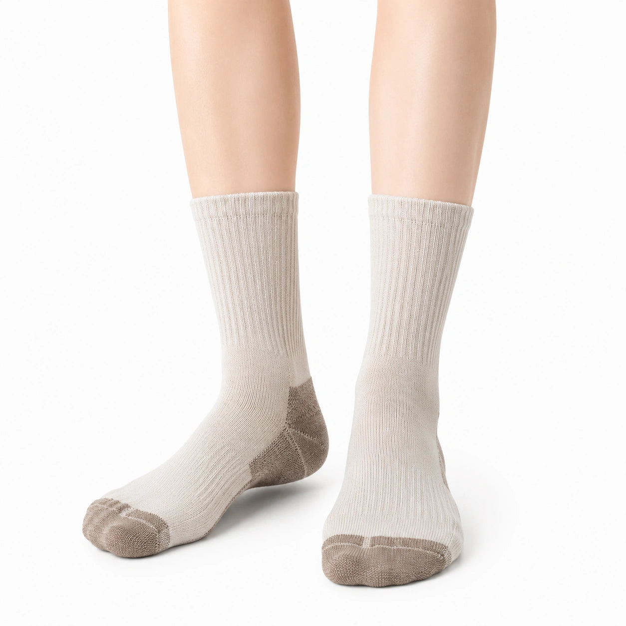 Chaussettes 39-42 en maille textile beige côtelées pour usage quotidien