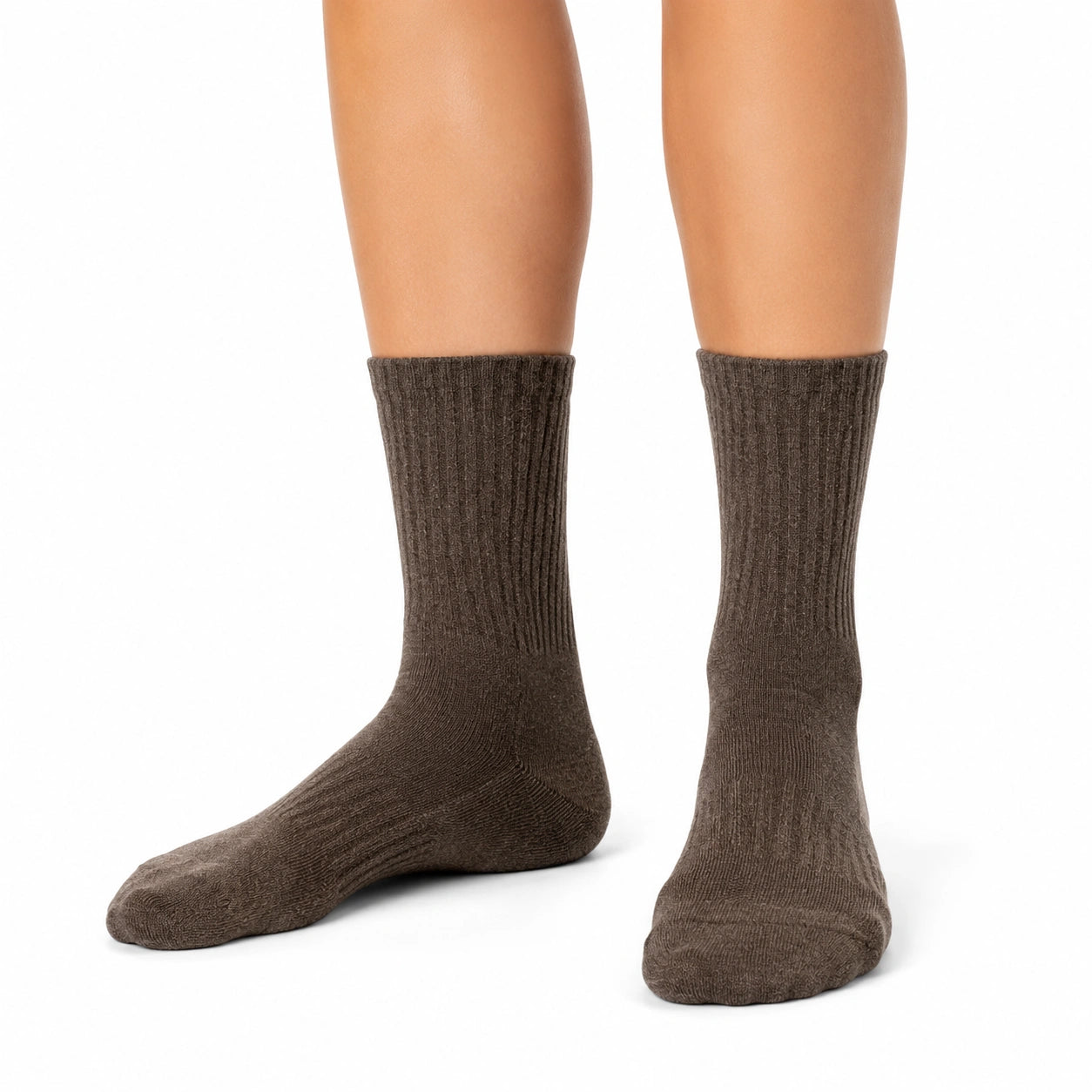 Chaussettes mi-mollet 35-38 en maille marron côtelée style classique